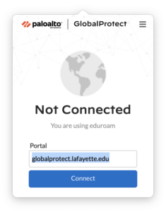 GlobalProtect UI showing Portal Address